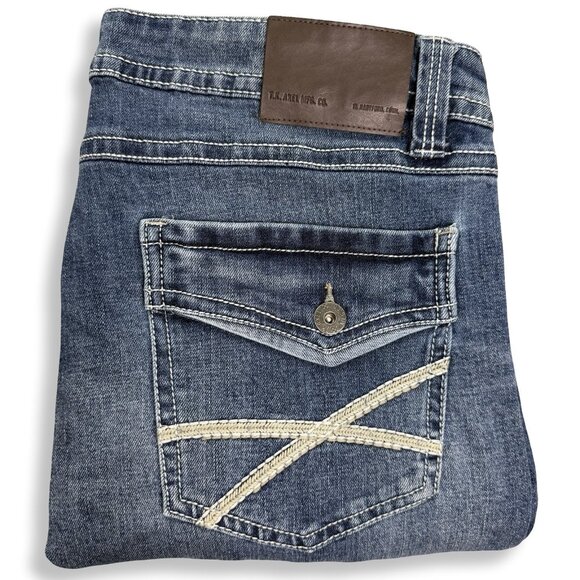 TK Axel Jeans Y2K Mens 38 Straight Distressed Streetwear Embroidered Denim 40x30 - Picture 2 of 13